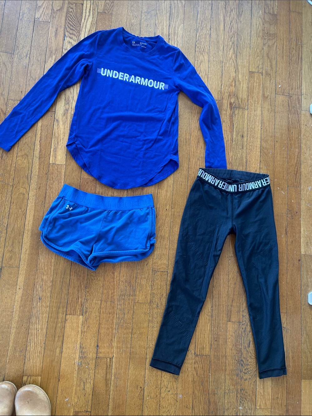 Under Armour Kids xs Royal Blue Long Sleeve Top with Blue Shorts & Black Leg lot